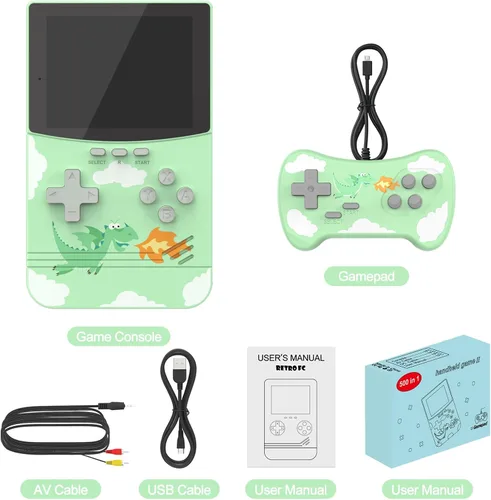 Vista 7 de Consola de juegos retro, consola de juegos portátil con 500 juegos FC, juego de mano con pantalla HD de 3 pulgadas y batería recargable de 1000 mAh
