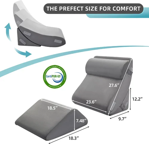 Vista 7 de Kingfun - Juego de 4 almohadas ortopédicas de cuña para cama, de espuma viscoelástica para dormir, almohada triangular transpirable, espuma