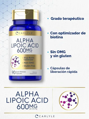 Vista 3 de Carlyle Ácido alfa lipoico 600mg 90 Cápsulas ALA con biotina