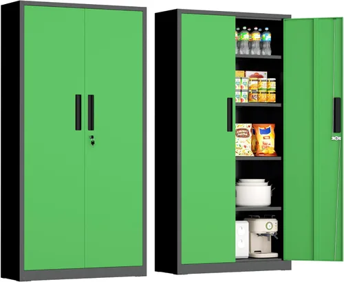 Vista 13 de INTERGREAT Gabinete de almacenamiento de metal con puertas con cerradura, gabinetes de almacenamiento de acero con cerradura con 2 puertas y Negro