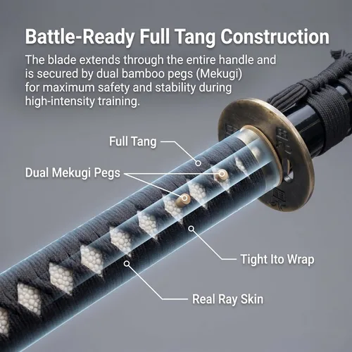 Vista 3 de Katana Sword, Handmade Samurai Sword 9260 Spring Steel - Plum Blossom Design, Full Tang & Clay Tempered - Ideal for Training, Practice, Collection &