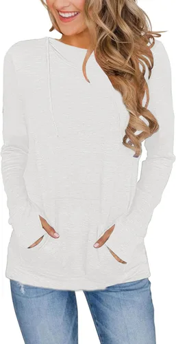 Vista 8 de AUSELILY Womens Long Sleeve Drawstrings Hooded Sweatshirt With Thumb Holes 01-beige