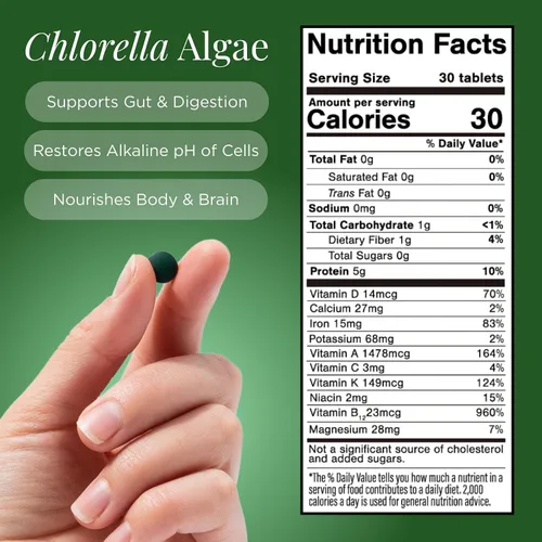 Vista 4 de RECOVERYbits - Tabletas orgánicas de Chlorella - Superalimento de algas a base de plantas - Clorofila - Pared celular agrietada - Energía - Sistema