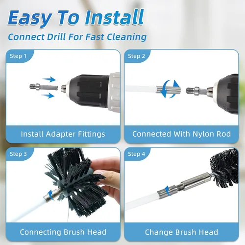 Vista 9 de Kit de cepillo para limpiar ventilación de secadora de 15 pies, cepillo para chimenea de durabilidad multi-escena con varilla de nylon flexible
