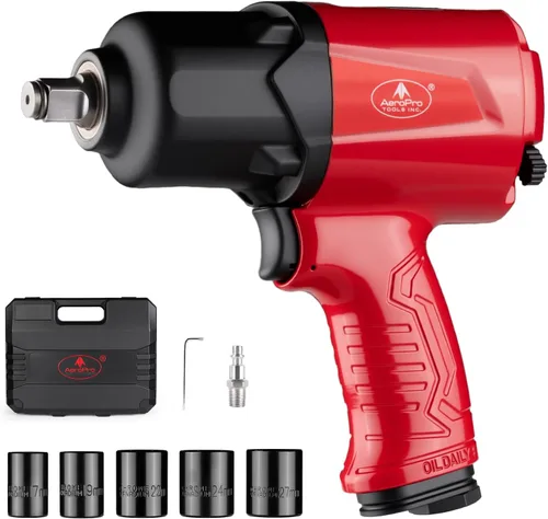 Vista 8 de AEROPRO TOOLS - Llave de impacto neumática compuesta de 1/2 pulgada (A315), martillo doble, par de aflojamiento máximo de 1220 pies-libras, 8000