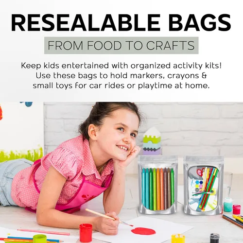 Vista 7 de 150 bolsas resellables de Mylar - 6 x 9 pulgadas - Bolsas con cierre hermético y termosellables - Bolsas de almacenamiento de alimentos de pie