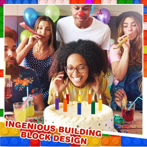 Vista 3 de Riyiper 12 velas de bloque de construcción, velas de pastel de cumpleaños, selección de bloques de construcción, suministros de cumpleaños