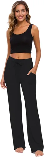 Vista 6 de Pantalones de yoga para mujer con bolsillos, pantalones de yoga holgados de pierna recta con cordón para yoga y correr, estilo casual