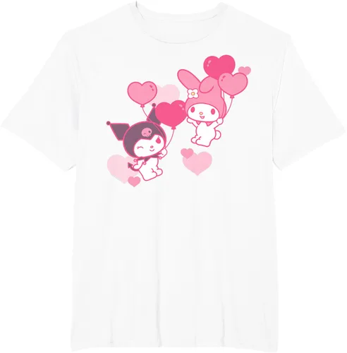 Vista 15 de Camiseta de My Melody y Kuromi con corazones del Día de San Valentín Negro