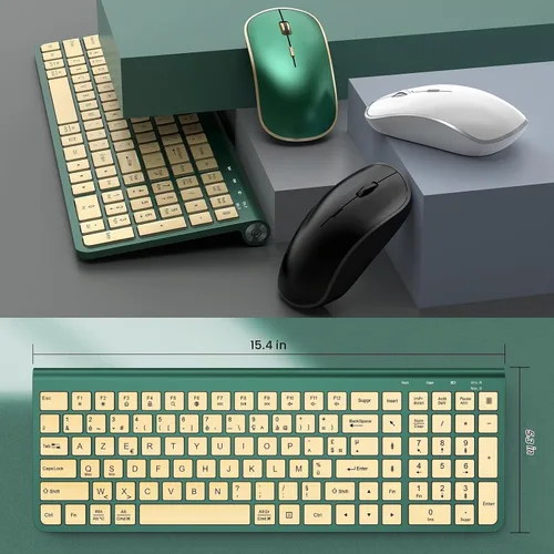 Vista 6 de Combo de teclado y mouse inalámbricos JOYACCESS, teclado de mecanógrafo ergonómico de 2.4G con receptor Type-C y inclinación ajustable