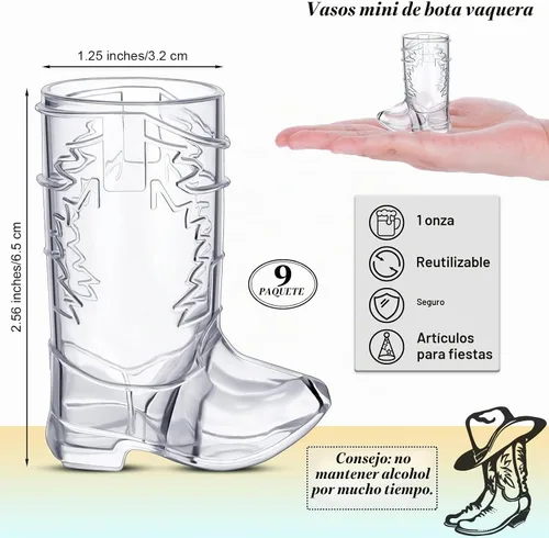 Vista 2 de ADXCO 9 vasos de vaquero transparentes de 1 onza, mini vasos de tiro para botas de vaquero, vasos de plástico para botas de vaquero occidental