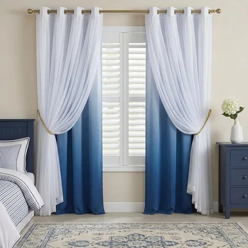 Vista 14 de PONY DANCE Cortinas para Sala de Estar - Cortinas Opacas Gris Degradado con Superposición de Gasa Blanca Térmicamente Aisladas Mezcla y Combina