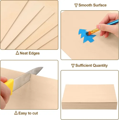 Vista 3 de 50 hojas de madera de tilo de 8 x 12 pulgadas, 0.079 in de grosor, hojas de madera fina rectangular sin terminar con superficies lisas