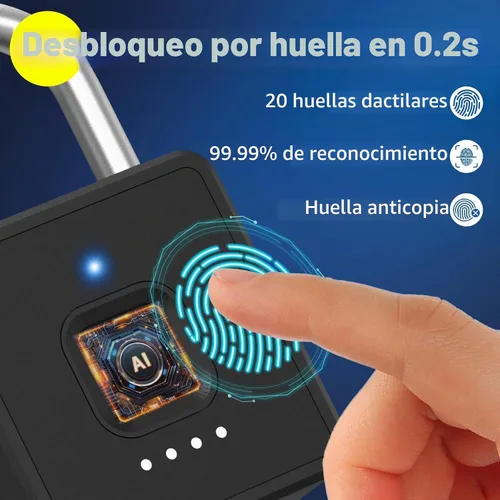 Vista 2 de Candado de huellas dactilares con código,Huella digital del candado