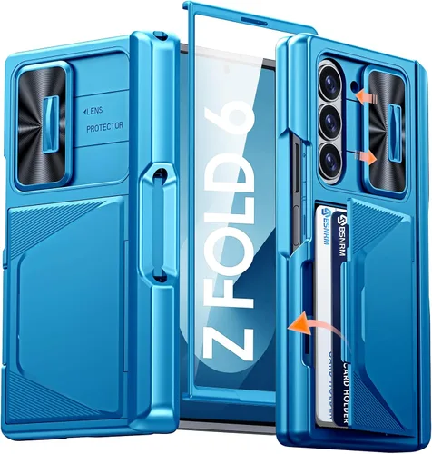 Vista 13 de Funda para Samsung Galaxy Z Fold 7 con tarjetero con bloqueo RFID, cubierta de lente deslizante integrada y protección de bisagra y protector