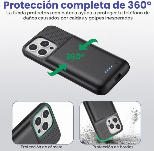 Vista 7 de Funda de batería para iPhone 13/13Pro/14,7500 mAh, funda protectora ultradelgada, funda de carga de batería expandible portátil recargable Negro