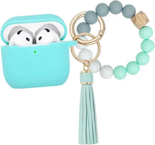 Vista 13 de KOUJAON Funda compatible con AirPods 4, funda protectora de silicona suave con llavero de pulsera, compatible con auriculares inalámbricos Apple Té