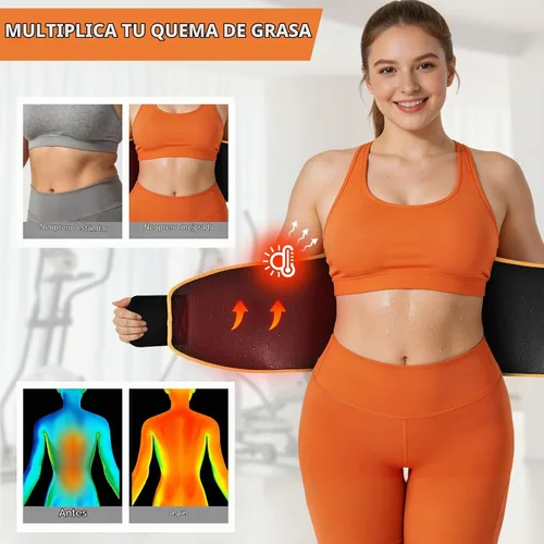 Vista 2 de kissleaf Entrenador de cintura para mujer, cinturón de sudor para mujer Negro naranja
