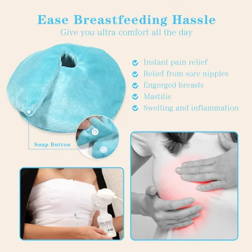 Vista 4 de Paquetes de hielo de gel para pecho caliente/frío, almohadillas de calor para lactancia materna, dolor de lactancia, mastitis, congestión, Azul
