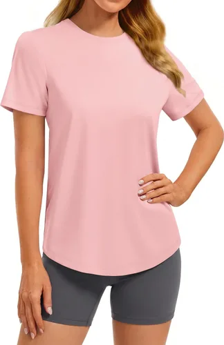 Vista 33 de PINSPARK Camisetas básicas de entrenamiento suaves para mujer, de manga Azul oscuro
