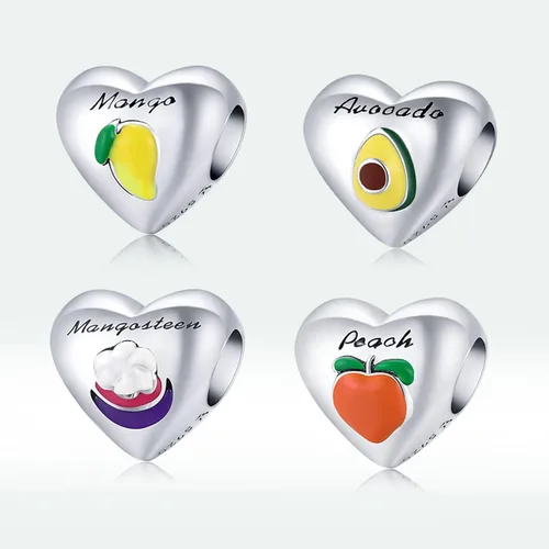 Vista 8 de Abalorio de plata de ley 925 con diseño de melocotón, mango y aguacate, con forma de mangostán