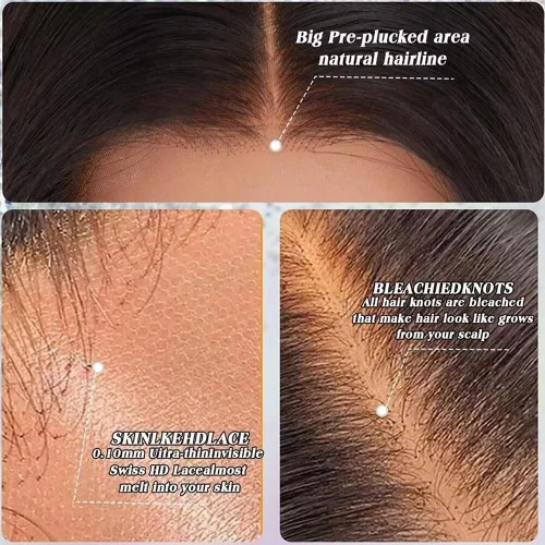 Vista 5 de Pelucas de cabello humano ondulado profundo con encaje frontal de 13 x 4 pulgadas, ultra fino, de 0.039 pulgadas, predepiladas, para mujeres, sin