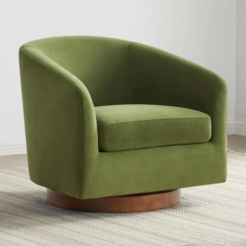 Vista 22 de CHITA Silla Giratoria de Acento, Silla Barrel Tapizada en Terciopelo con Certificación FSC para Sala de Estar, Completamente Ensamblada, Naranja