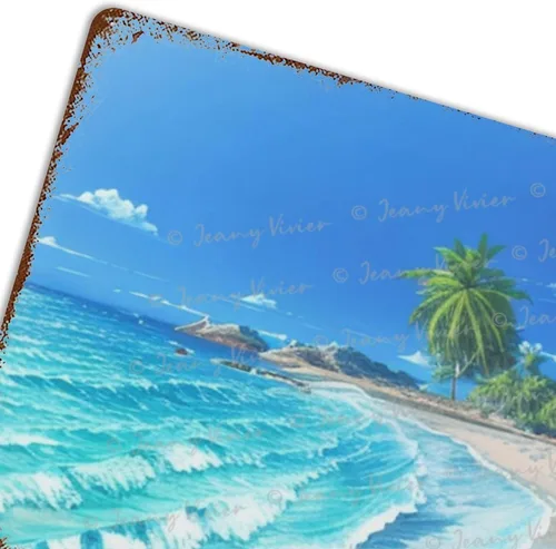 Vista 6 de Zomyto Letrero de metal con diseño de palmera de verano, imagen tropical de playa y mar y océano, pintura de paisaje marino, retro, para baño, sala
