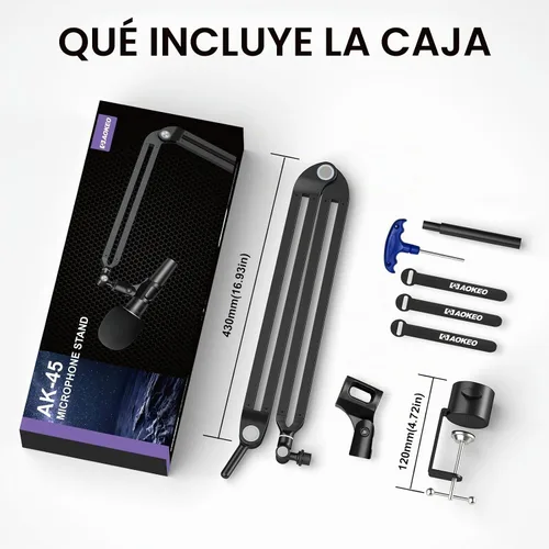 Vista 7 de Brazo de suspensión para micrófono Aokeo AK-45, soporte de escritorio ajustable y compacto para micrófono de suspensión tipo tijera para Blue Yeti