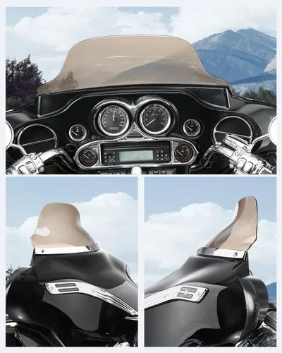 Vista 26 de Benlari - Parabrisas negro de 8" para motocicleta, compatible con Harley Davidson Touring Street Glide Electra Glide Tri Glide FLHT FLHX FLHTK FLHTC