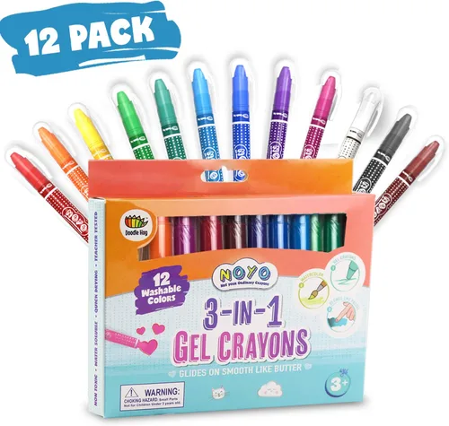 Vista 7 de DOODLE HOG Crayones lavables de 12 colores, para niños y niños pequeños, acuarela, no tóxicos, 3 en 1, para niños de 4 a 8 años
