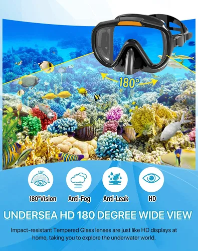Vista 2 de Ubekezele Equipo de esnórquel para adultos, hombres y mujeres, juego de esnórquel 4 en 1 con máscara de buceo con vista panorámica, antivaho