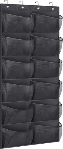Vista 8 de KIMBORA 12 bolsillos grandes de malla sobre la puerta, organizador de zapatos para armario, zapatero colgante para puerta, zapatillas, Rosa