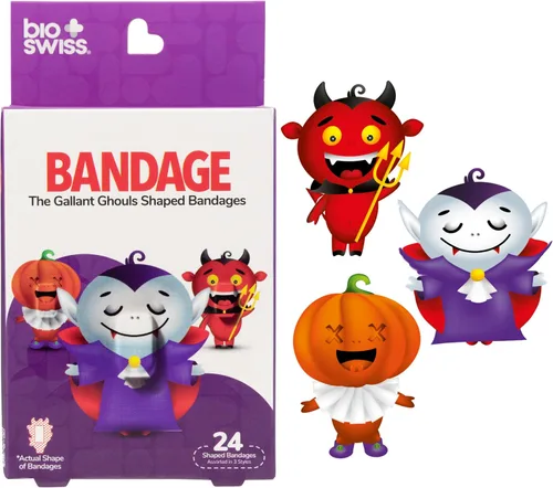 Vista 79 de BioSwiss Vendajes, juego de vendajes autoadhesivos en forma de alienígena de Halloween, sin látex, cuidado de heridas estériles, 24