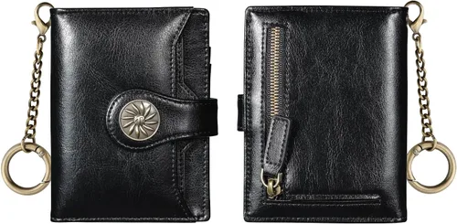Vista 9 de Travelambo Rfid Wallet Mujeres Cuero Bifold Compacto Pequeña Cartera para Mujeres, Negro -, Compacto