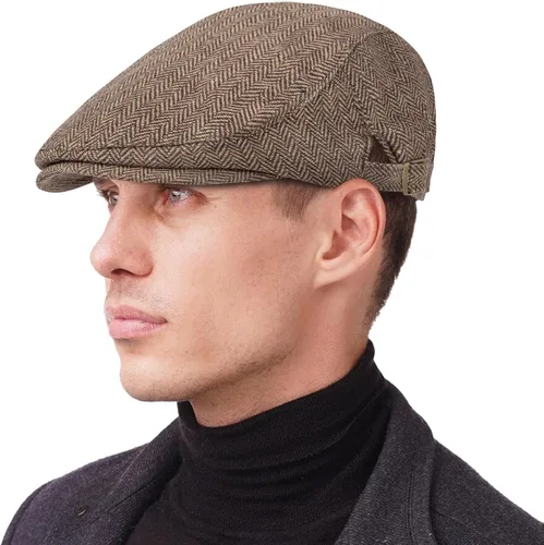 Vista 2 de Senker Fashion - Paquete de 2 gorras Newsboy para hombre, ajustables, de espiga, de tweed, de mezcla de lana, gorra plana Ivy, gorra de taxista