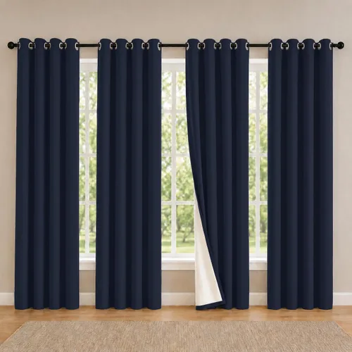 Vista 104 de 2 paneles de cortinas 100% opacas, de peso medio, con aislamiento térmico y ojales para dormitorio, sala de estar, tratamiento de ventana