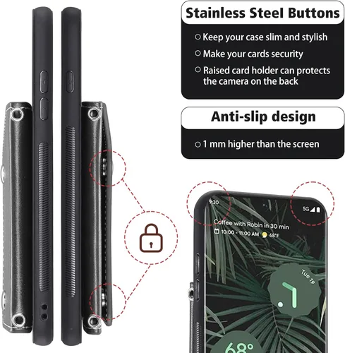 Vista 8 de Asuwish Funda de teléfono para Google Pixel 6 Pro Wallet Cover con protector de pantalla de vidrio templado y soporte para tarjeta de crédito