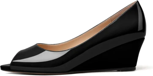 Vista 2 de Mettesally Zapatos de tacón de cuña para mujer, puntera abierta, tacones medios, sin cordones, cómodos, para oficina, trabajo, zapatos de tacón