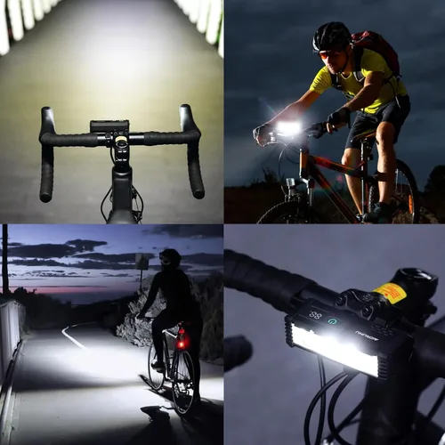 Vista 8 de Luz LED súper brillante para bicicleta, faro de bicicleta recargable USB, faro de bicicleta impermeable, faro de bicicleta impermeable con pantalla