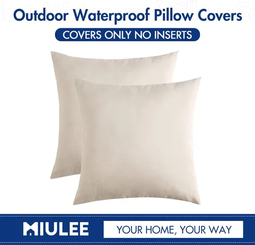 Vista 6 de MIULEE Paquete de 2 fundas de almohada decorativas para exteriores, impermeables, sólidas, de lino sintético, para jardín, granja, patio, tienda