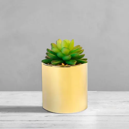 Vista 5 de Plantas artificiales suculentas de imitación de 7 y 5 pulgadas en macetas para decoración del hogar, juego de 2 macetas doradas