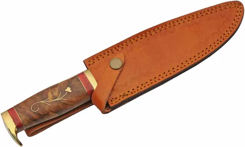 Vista 5 de SZCO - Cuchillo de caza de espiga completa de 12.25 pulgadas, cuchillo de bolsillo con hoja de acero inoxidable, mango de madera con incrustaciones