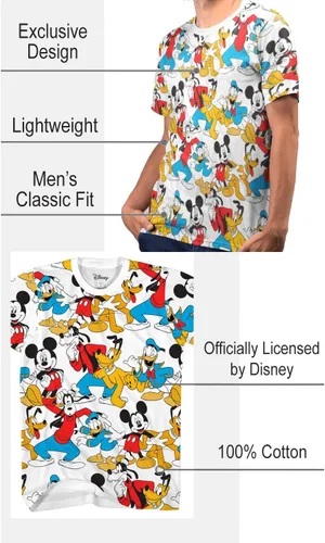 Vista 4 de Disney Team Line Crowd Mickey Donald Goofy Pluto Tee Graphic T-Shirt for Men Tshirt