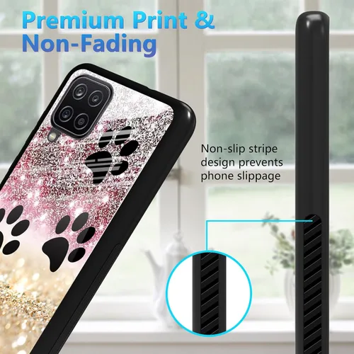 Vista 4 de Funda para Samsung Galaxy A12 5G con protector de pantalla, parte trasera de vidrio templado + TPU de silicona suave que absorbe los golpes