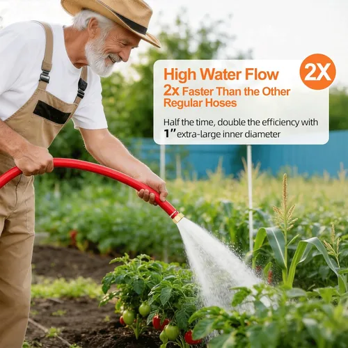 Vista 2 de SPECILITE Manguera de agua de jardín fría/caliente de 1 pulgada, 50 pies, -50 ℉ a 190 ℉, alto flujo de agua, flexible y ligera, tubo de goma