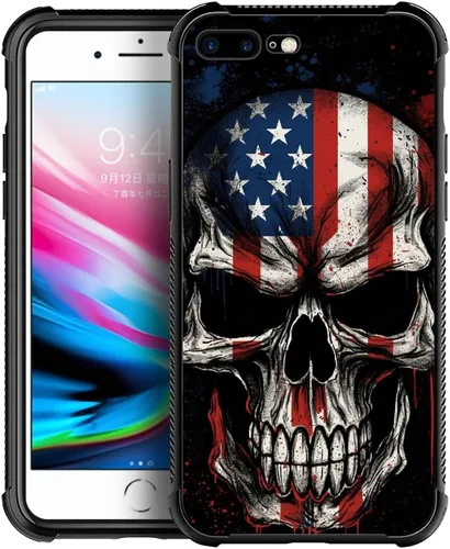 Vista 125 de Funda compatible con iPhone 8, a prueba de golpes, antiarañazos, bandera de ciervos de cola blanca de grano de madera estadounidense