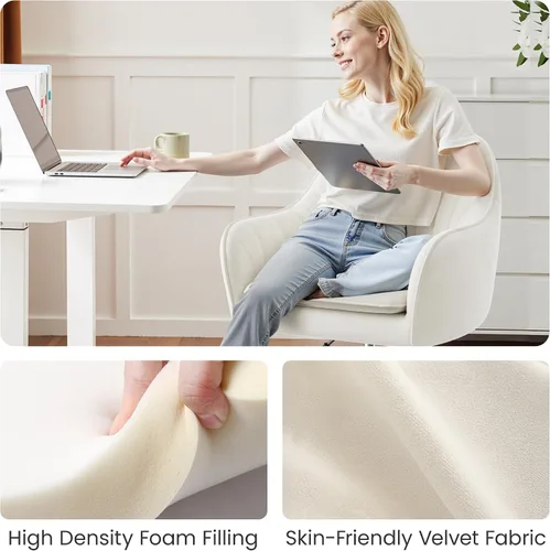 Vista 4 de Silla de oficina de tocador, silla de escritorio giratoria con ruedas, silla de maquillaje tapizada para dormitorio, sala de estar, silla moderna
