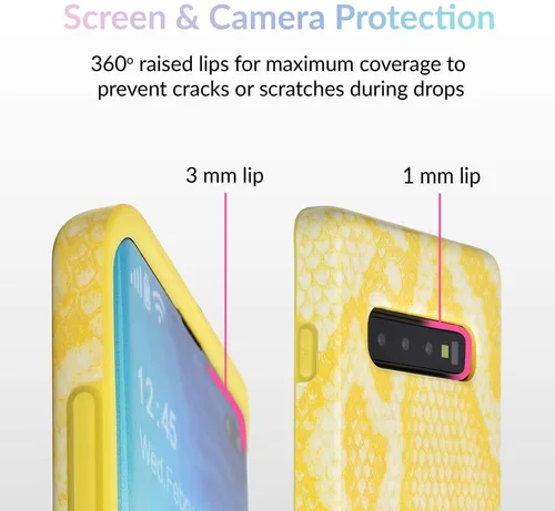Vista 2 de VELVET CAVIAR Funda compatible con Samsung Galaxy S10 Plus, bonitas fundas protectoras para niñas y mujeres (piel de serpiente amarilla)