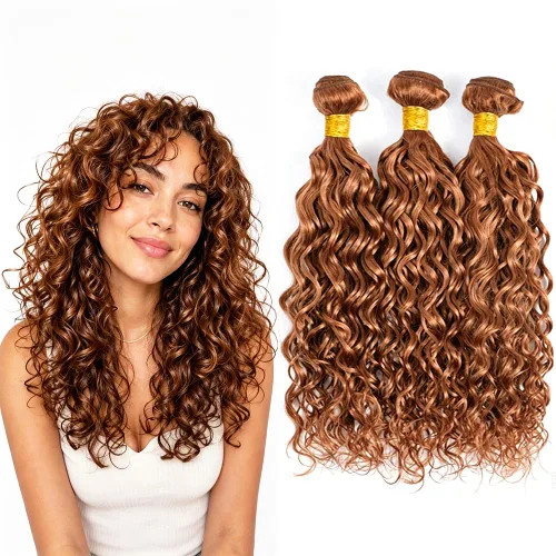 Vista 154 de P4613 Cabello humano rizado onda profunda marrón y paquetes mixtos 8 10 12 P4613 Ombre Marrón-Rubio-DP